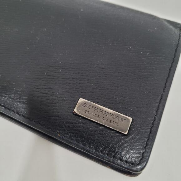 Burberry Black Label Wallet Black Bifold Card Bill Holder Leather Logo Slim Larg - Picture 12 of 12